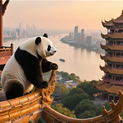 熊猫“登上”黄鹤楼、江豚“现身”锦官城